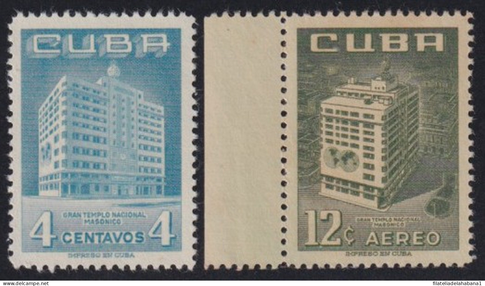 1956-472 CUBA REPUBLICA 1956 MASONIC TEMPLE BUILDING INAUGURATION ORIGINAL GUM.  - Neufs