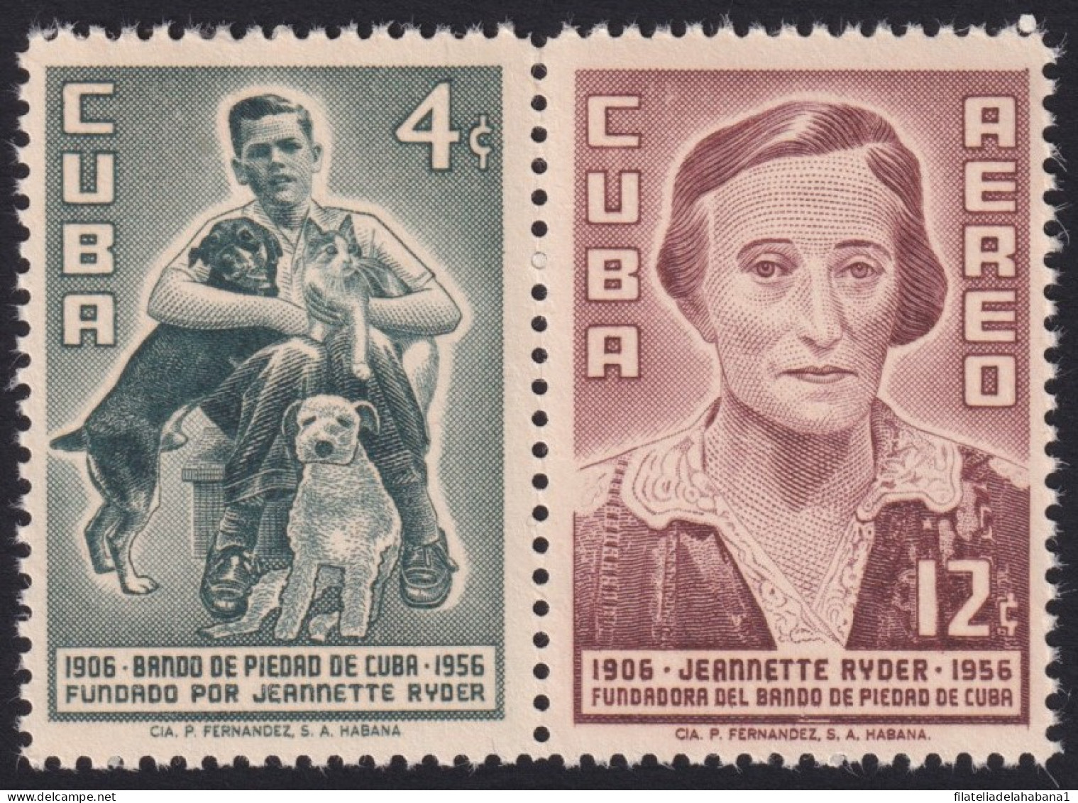 1957-498 CUBA REPUBLICA 1957 MNH BANDO DE PIEDAD JEANNETTE RYDER PAIR. - Unused Stamps