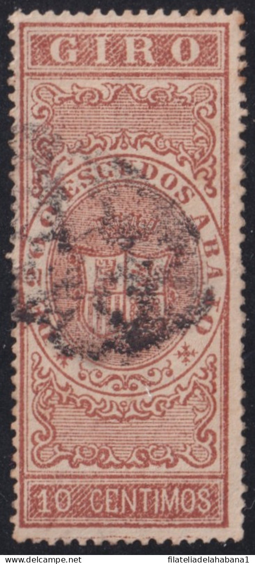 GIR-100 CUBA ESPAÑA SPAIN REVENUE 10c 1867 GIROS POSTAL USE CANCEL PARRILLA ANTILLANA. - Impuestos