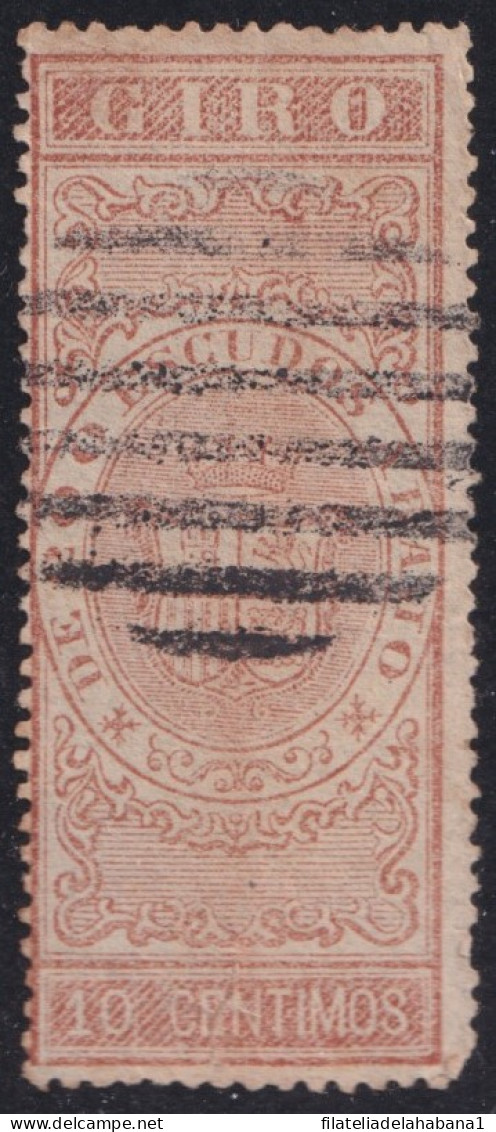 GIR-101 CUBA ESPAÑA SPAIN REVENUE 10c 1867 GIROS POSTAL USE CANCEL PARRILLA LINEAS.  - Strafport