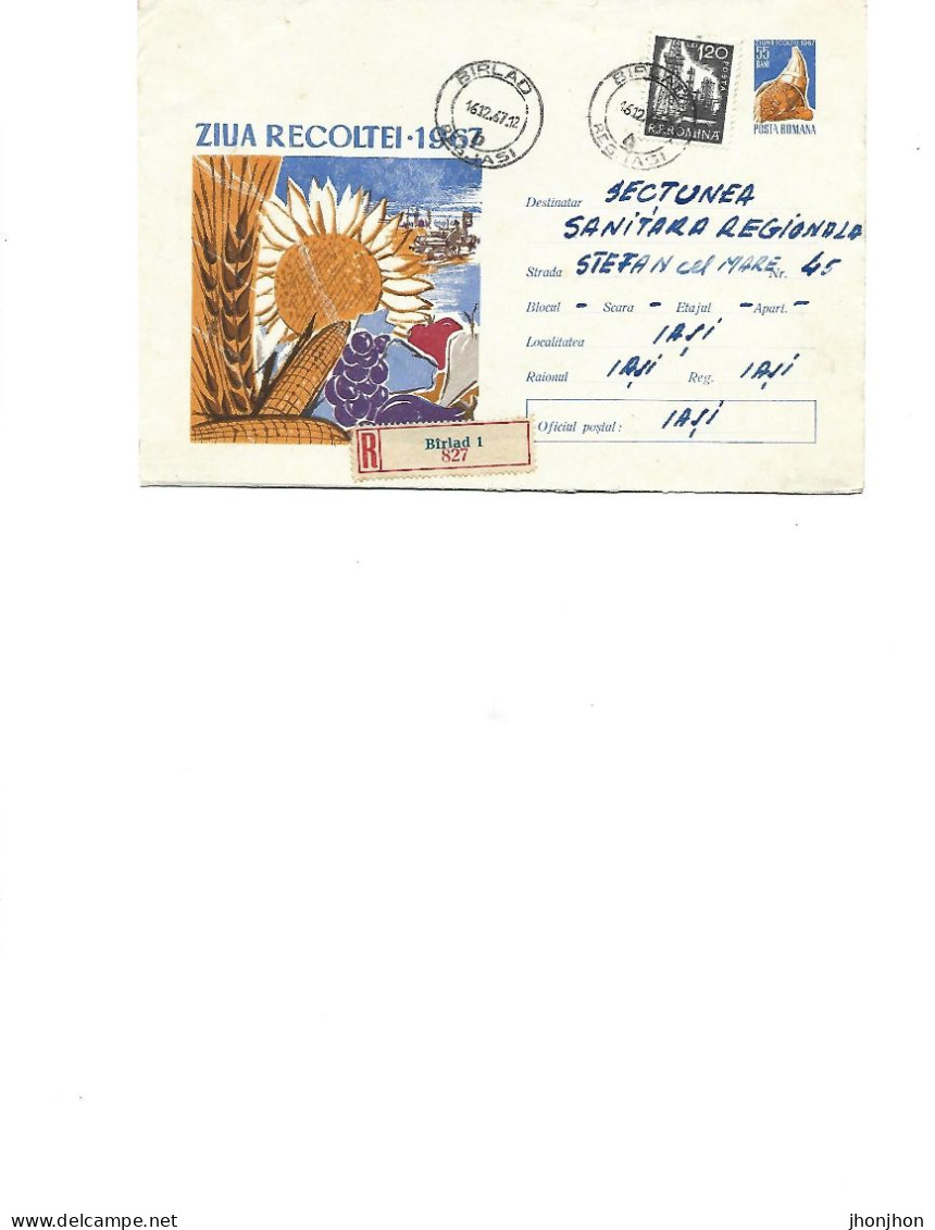Romania - Postal Stationery Envelope Used 1967  -   Agriculture - Harvest Day - Agriculture