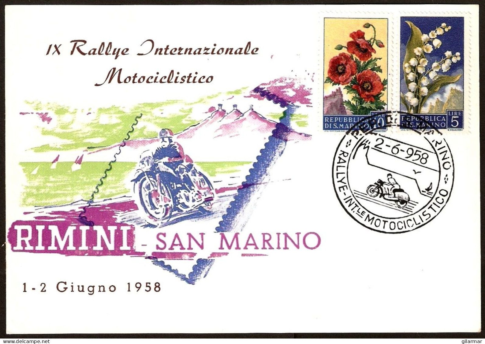 MOTORCYCLING - SAN MARINO 1958 - RALLYE INTERNAZIONALE MOTOCICLISTICO - CARTOLINA UFFICIALE - M - Moto