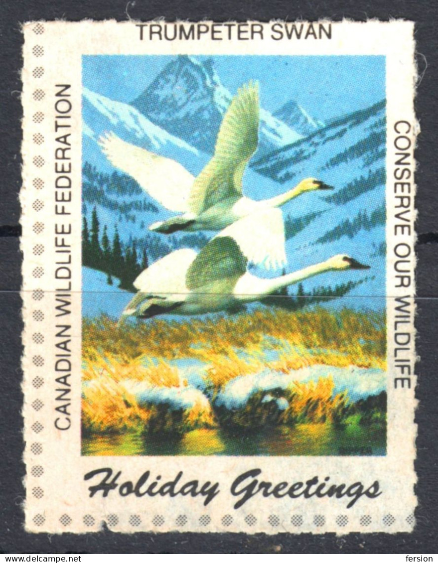 SWAN Bird Mountain 1987 Canada LABEL CINDERELLA  VIGNETTE Christmas Charity NWF Canadian Wildlife Federation - Swans