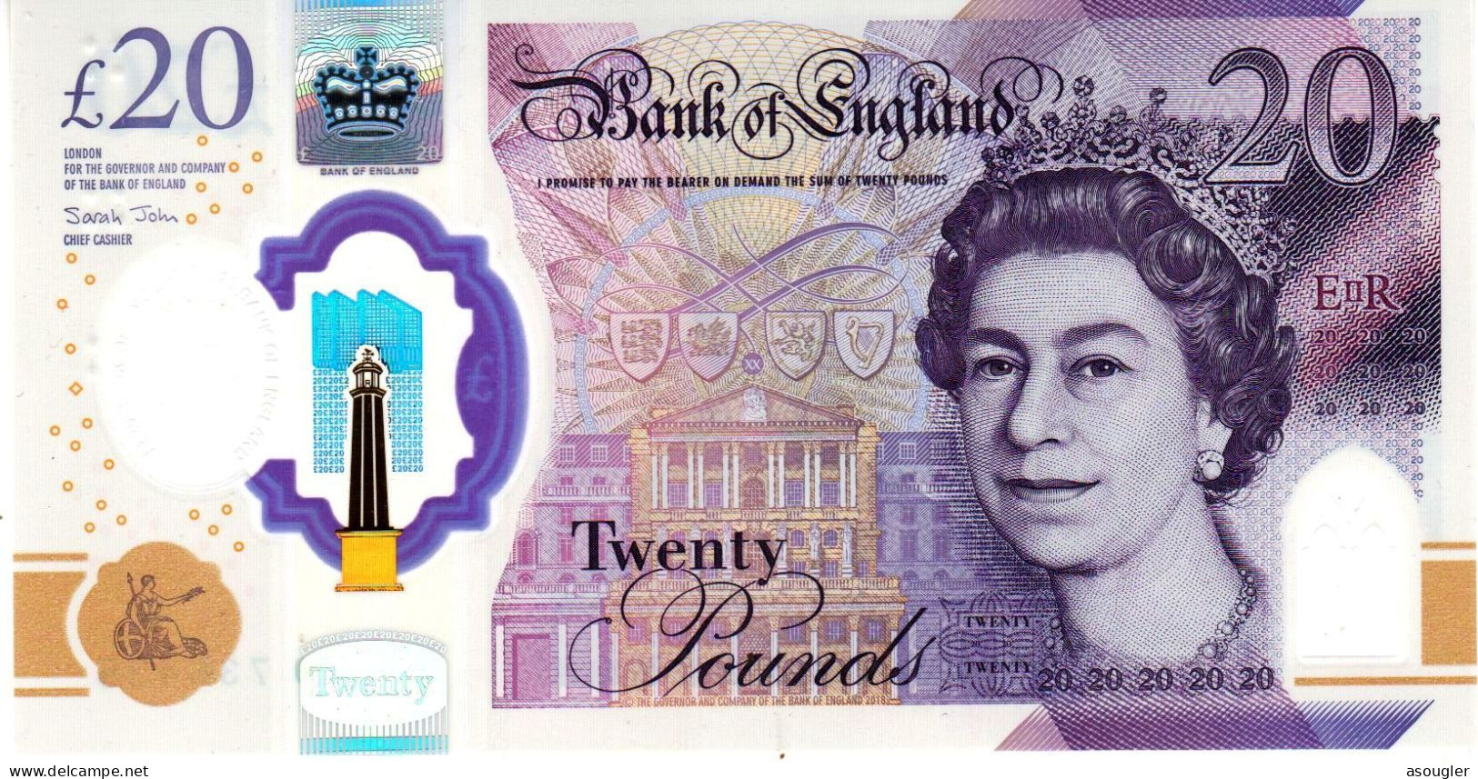 United Kingdom Great Britain UK 20 POUNDS 2018 UNC P-396 "free Shipping Via Registered Air Mail" - 20 Pounds