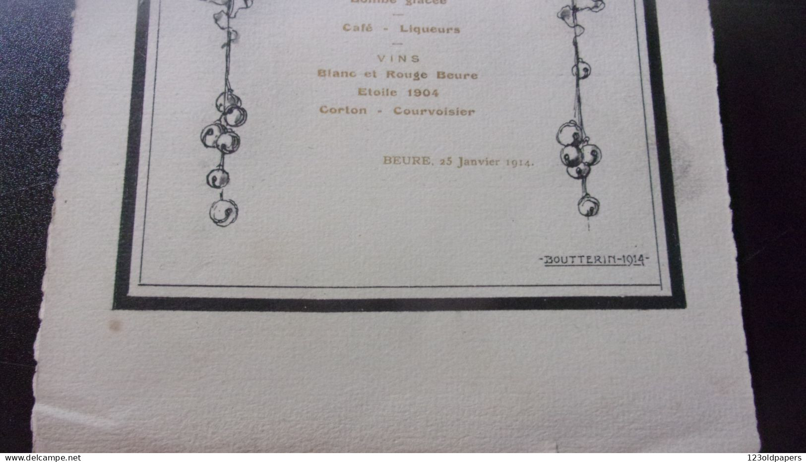 RARE 1914 MENU ILLUSTRE PAR BOUTTERIN VILLE BEURE PRES BESANCON JANVIER A LA MEMOIRE DE LAETHIER JOSEPH HUGUES - Menus