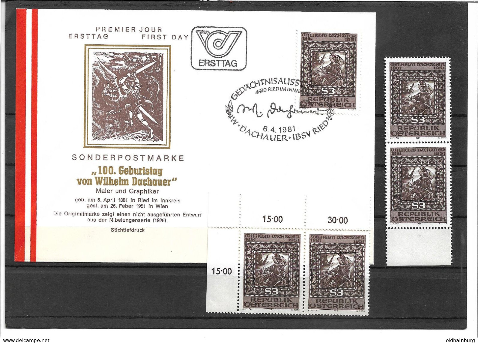 2322zg: Österreich 1981, Wilhelm Dachauer, FDC Und 2mal **/ 2mal O - Engravings