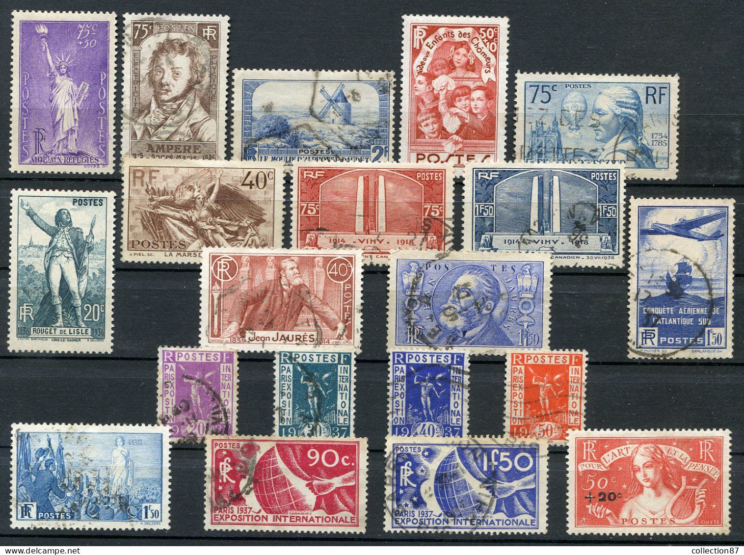 Réf 61 < -- FRANCE < ANNEE 1936 Ø + * Sauf  N° 321 & 330/333 < 20 Valeurs Oblitéré Ø Et * -- > Cote 78 € - ....-1939