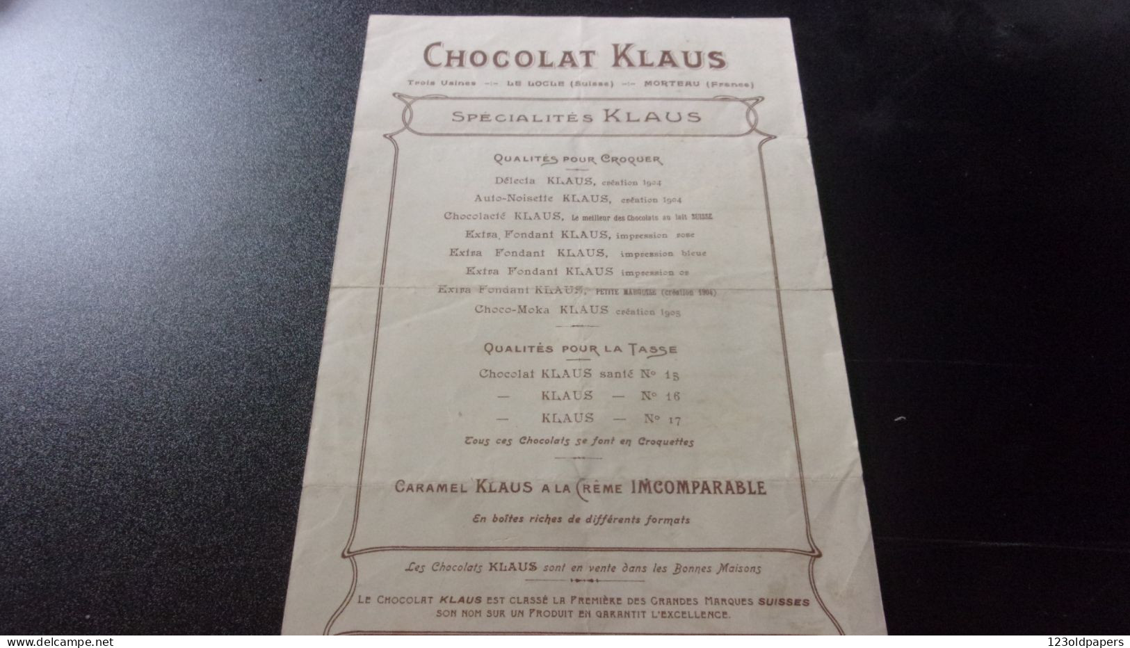 LONS LE SAULNIER EPICERIE MODERNE E CUAZ 13 RUE ST DESIRE JURA BELLE FACTURE CHOCOLAT KLAUS PAR CAPPIELLO - Alimentaire