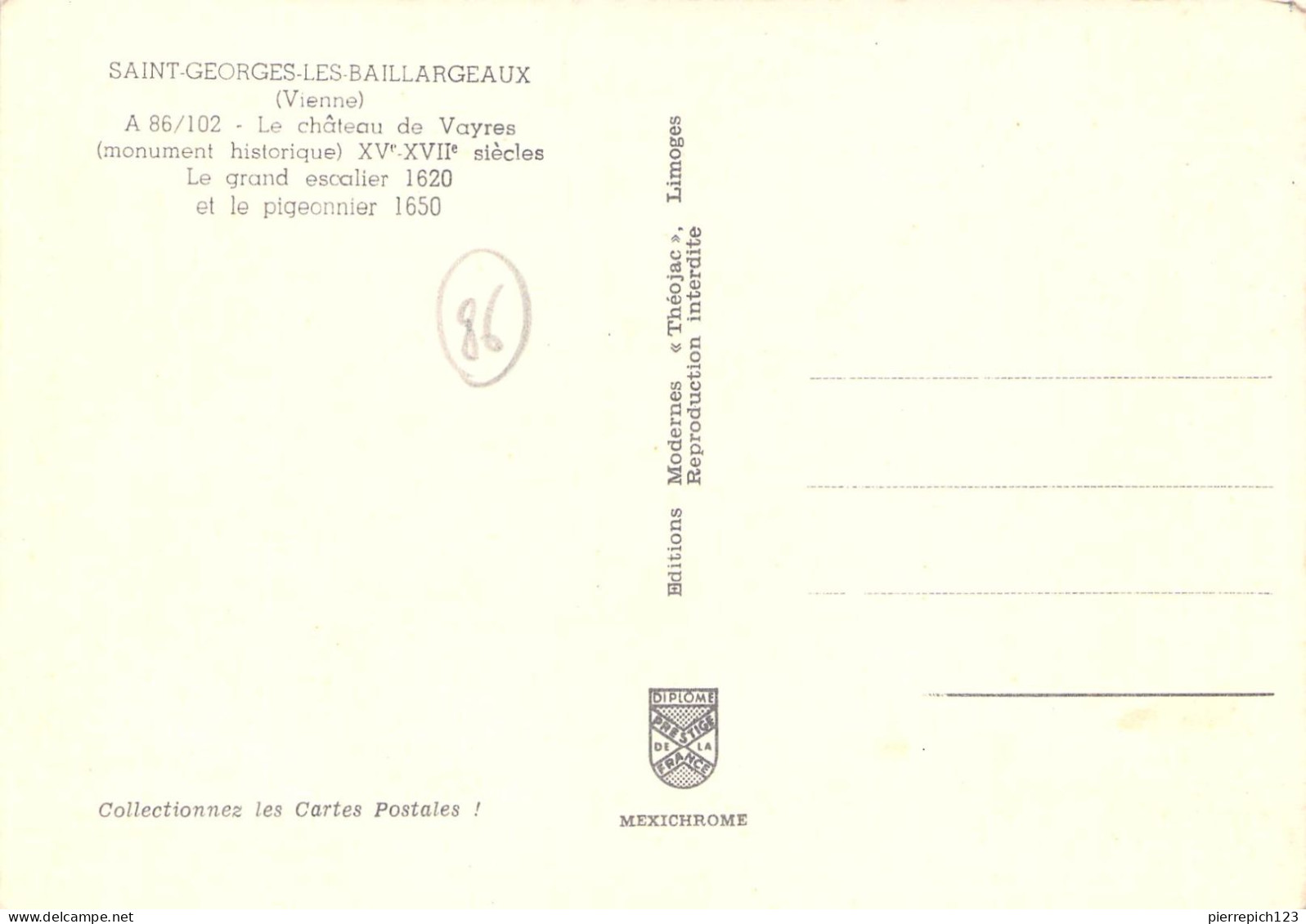 86 - Saint Georges Les Baillargeaux - Le Château De Vayres - Le Grand Escalier (1620) Et Le Pigeonnier (1650) - Saint Georges Les Baillargeaux
