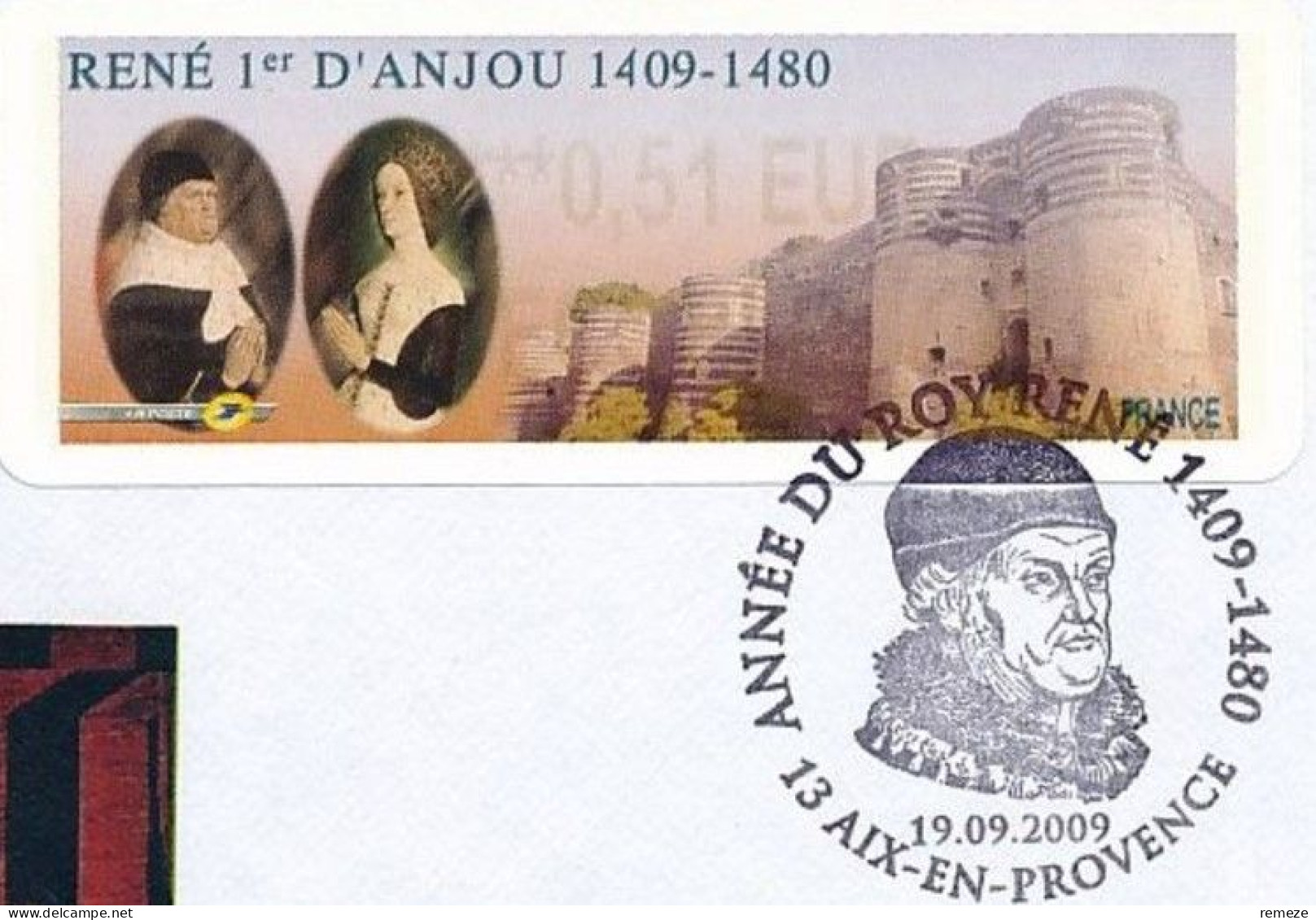 LISA - 2009  - René D'Anjou Aix En Provence  ( 0.51€ Sur Enveloppe Avec Cachet 1er Jour ) + Recu Papier - 1999-2009 Geïllustreerde Frankeervignetten