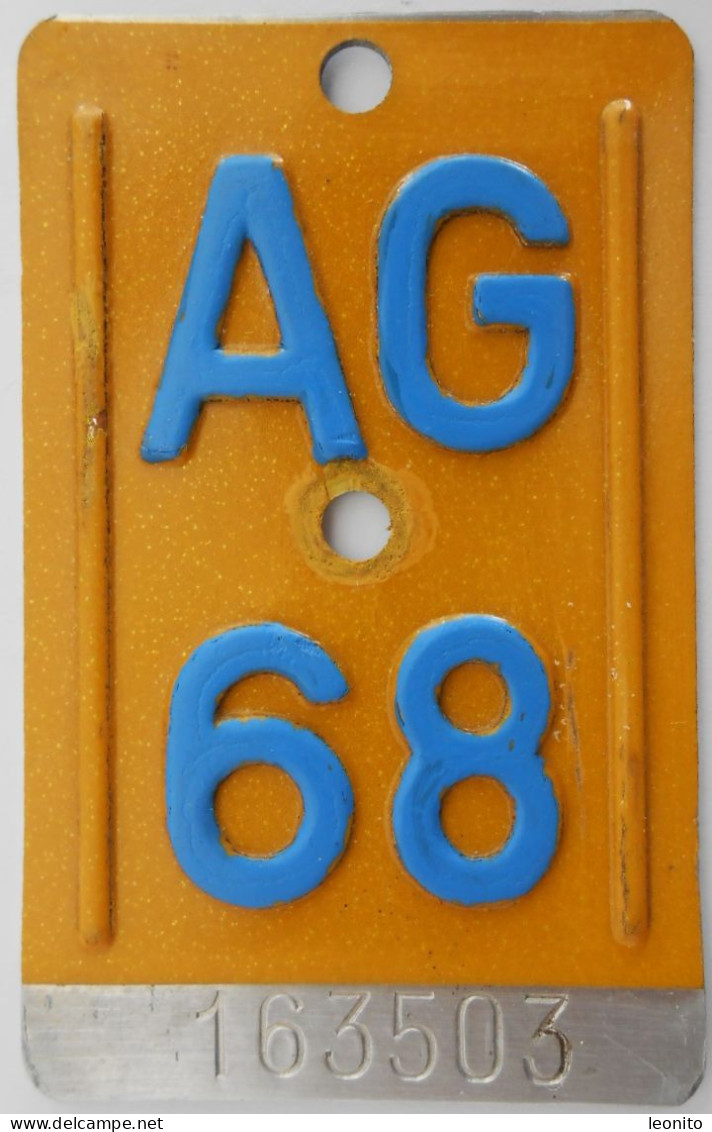 Velonummer Mofanummer Aargau AG 68, Erste Töfflinummer AG 1968 ! - Plaques D'immatriculation