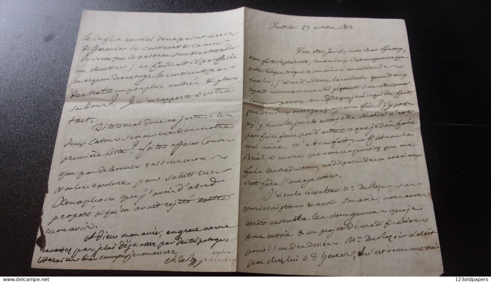 RARE 1812 LAS DE ALPHONSE DE BEAUCHAMPS VENDEEN A EYMERY LIBRAIRE PARIS CONCERNANT SON HISTOIRE DU BRESIL - Writers