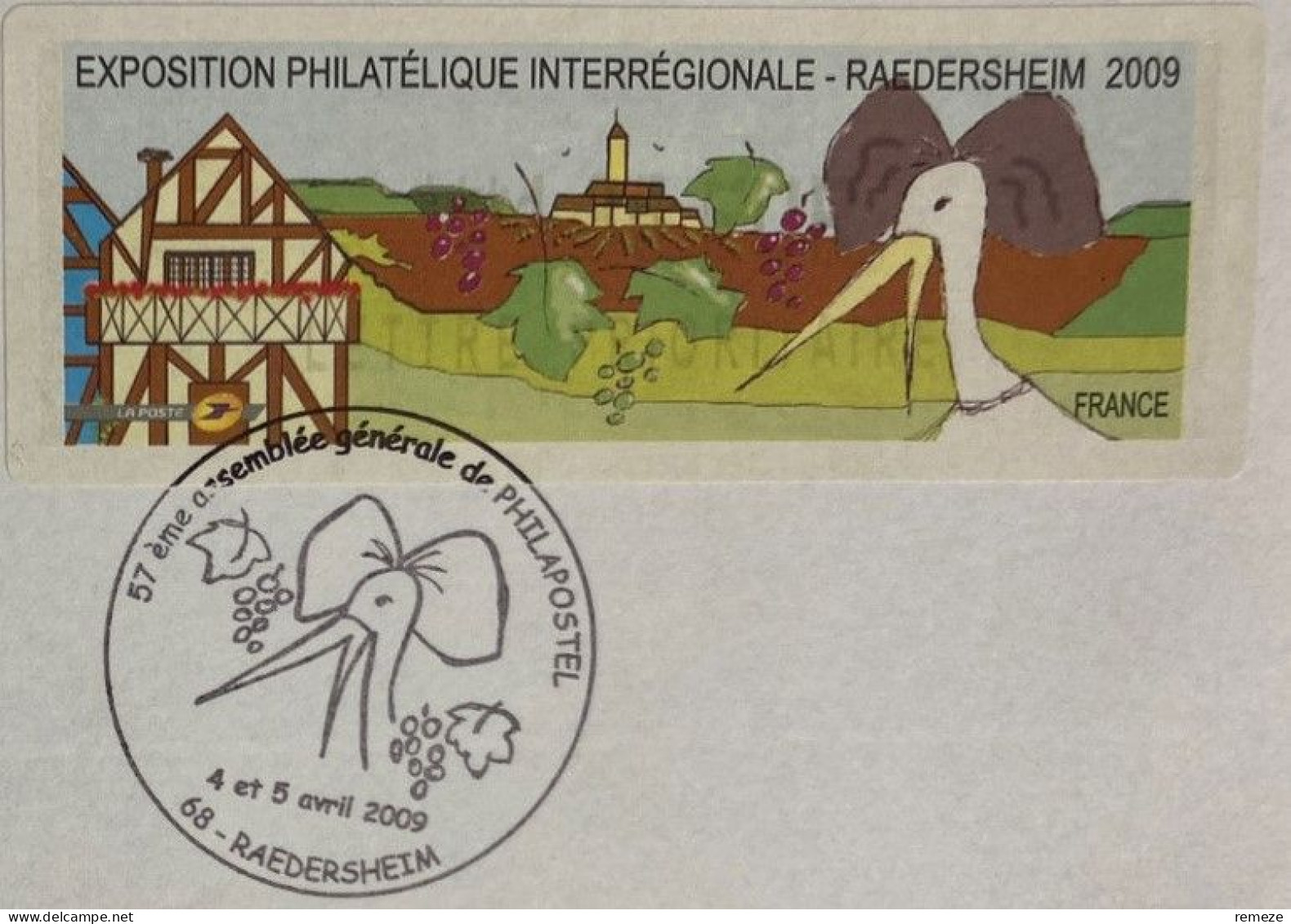 LISA - 2009  - Raedersheim Cigogne ( 0.51€ Sur Enveloppe Avec Cachet Tour Eiffel) + Recu Papier - 1999-2009 Vignettes Illustrées