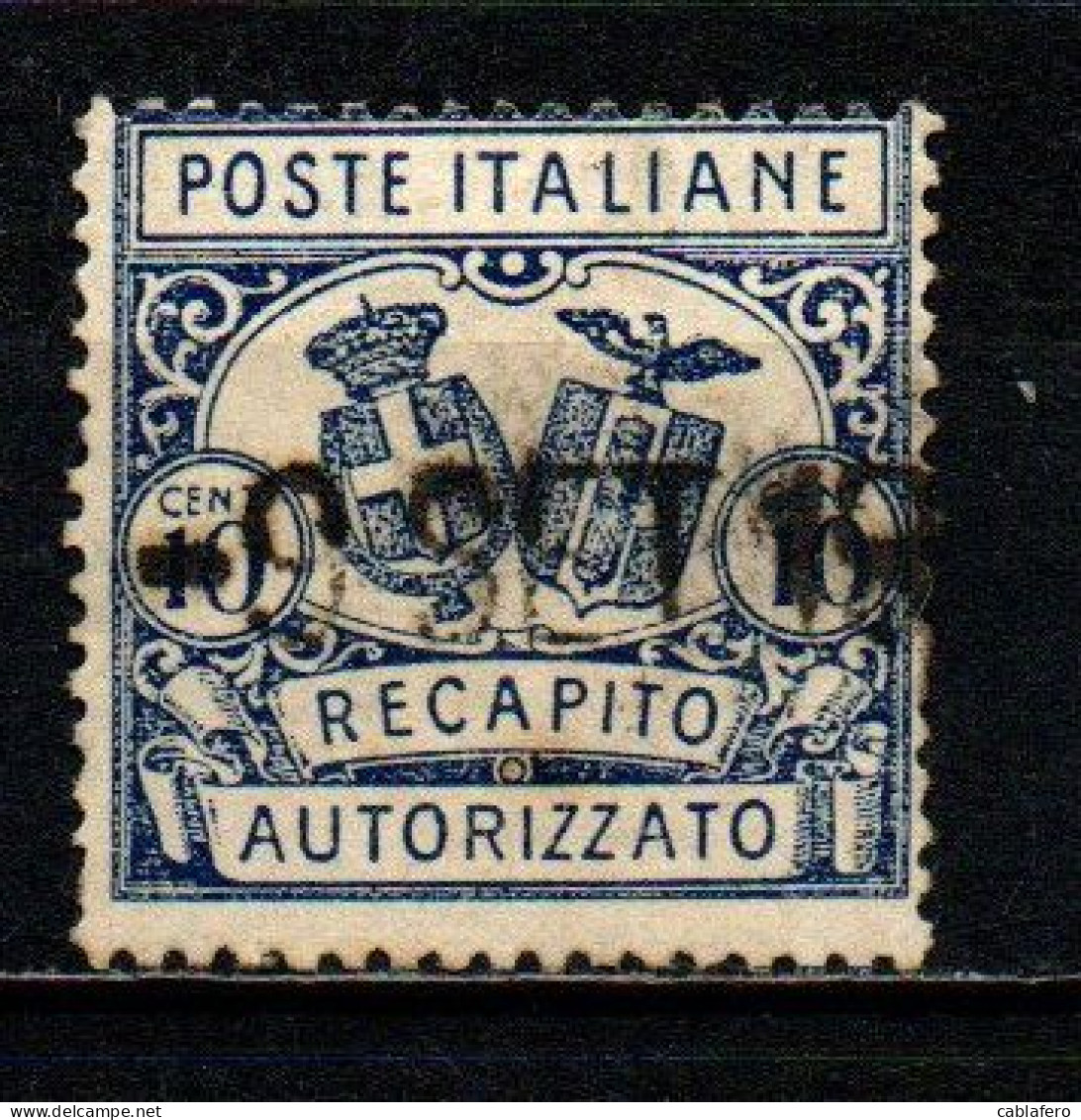 ITALIA REGNO - 1928 - RECAPITO AUTORIZZATO - STEMMI IN OVALE - DENTELLATURA 14 -  USATO - Poste Pneumatique