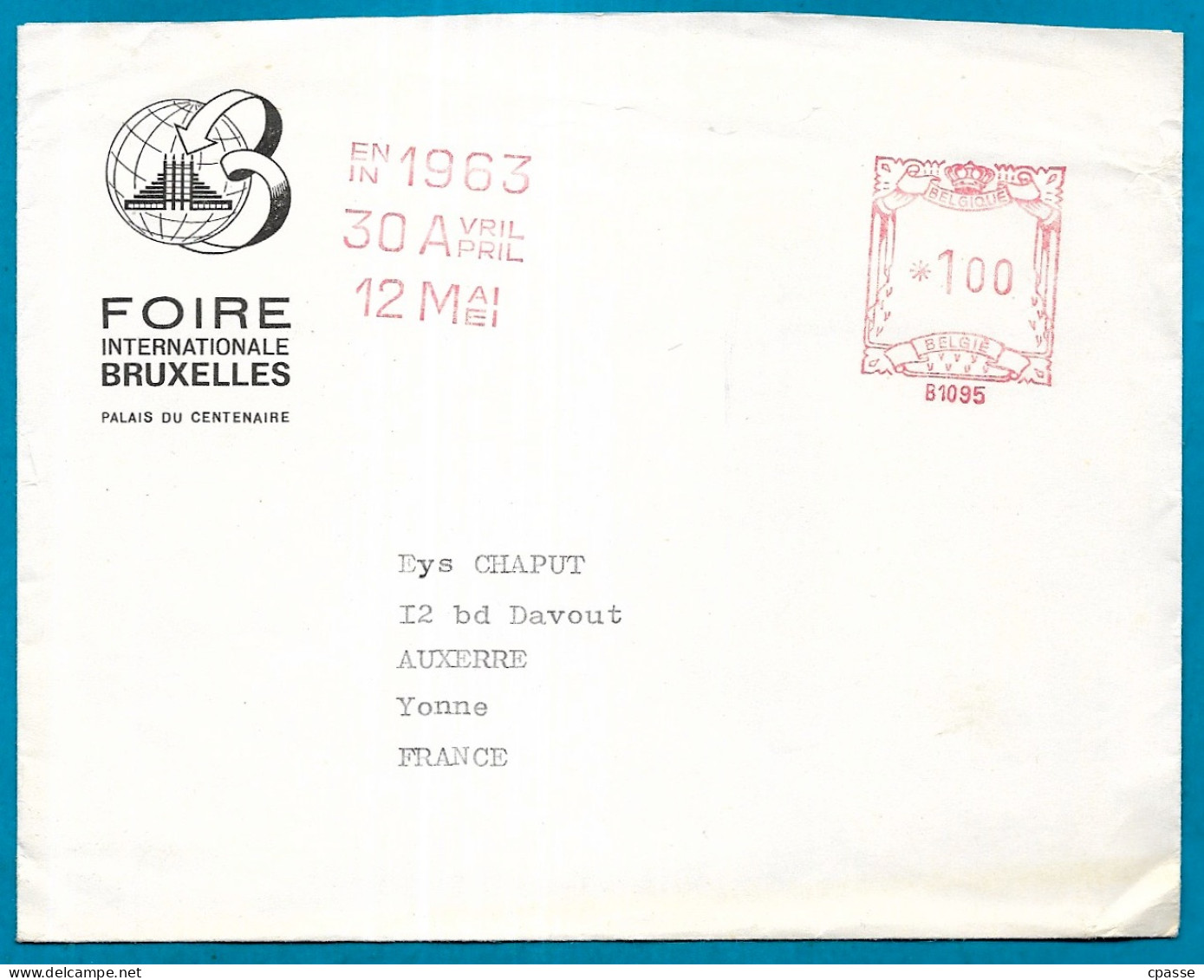 1963 Lettre à En-tête "FOIRE INTERNATIONALE BRUXELLES Palais Du Centenaire"  EMA B 1095 Belgique Belgie - 1960-1979