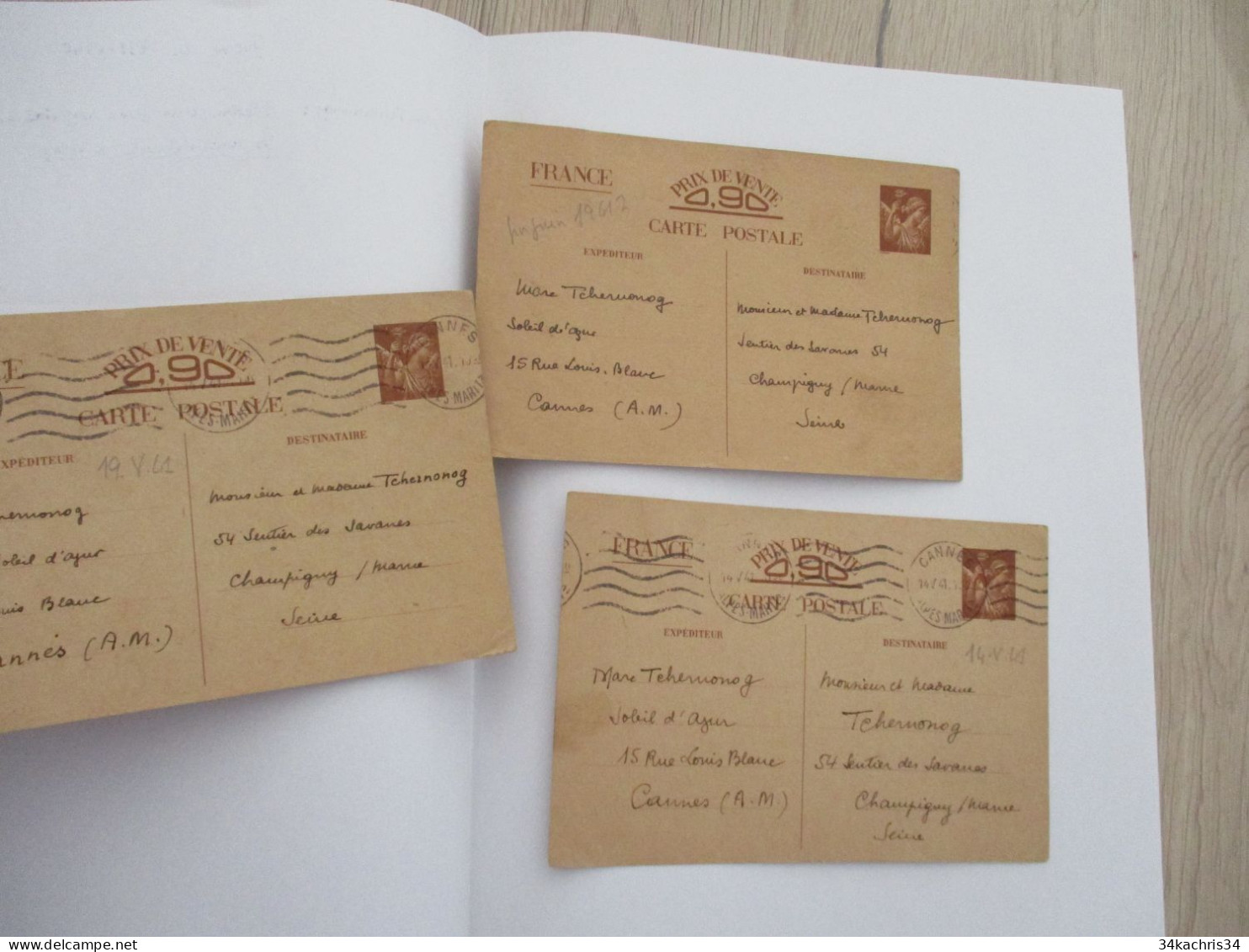 Militaria Guerre 39/45 MARC TCHERNONOG 3 Lettres D'un Jeune Magistrat à Sa Famille  1941 Vichy ..... - Documenten