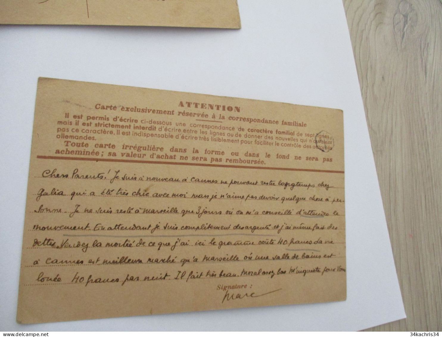 Militaria Guerre 39/45 MARC TCHERNONOG 3 Lettres D'un Jeune Magistrat à Sa Famille  1941 Vichy ..... - Documenten
