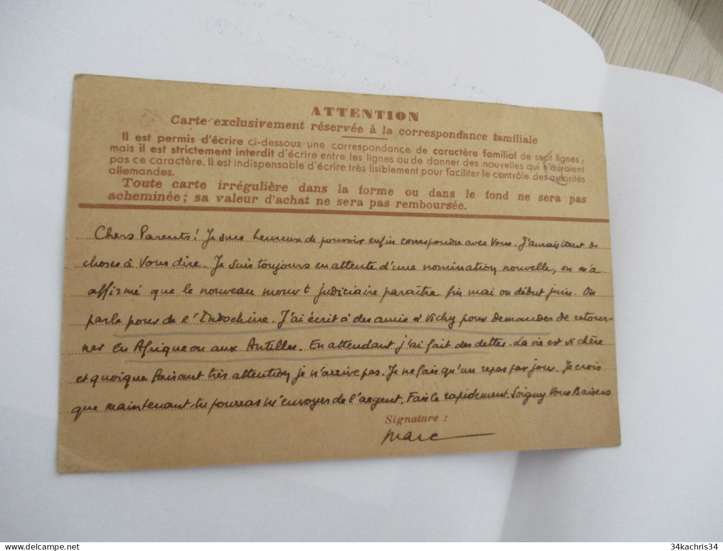 Militaria Guerre 39/45 MARC TCHERNONOG 3 Lettres D'un Jeune Magistrat à Sa Famille  1941 Vichy ..... - Documents