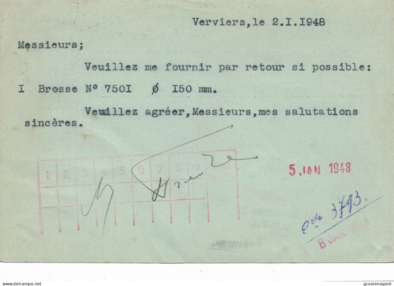 VERVIERS 1948 CARTE DE COMMERCE - QUINCAILLERIE GENARE - A LA TETE DE BOEUF - L.FRAITURE     2 SCANS - Verviers