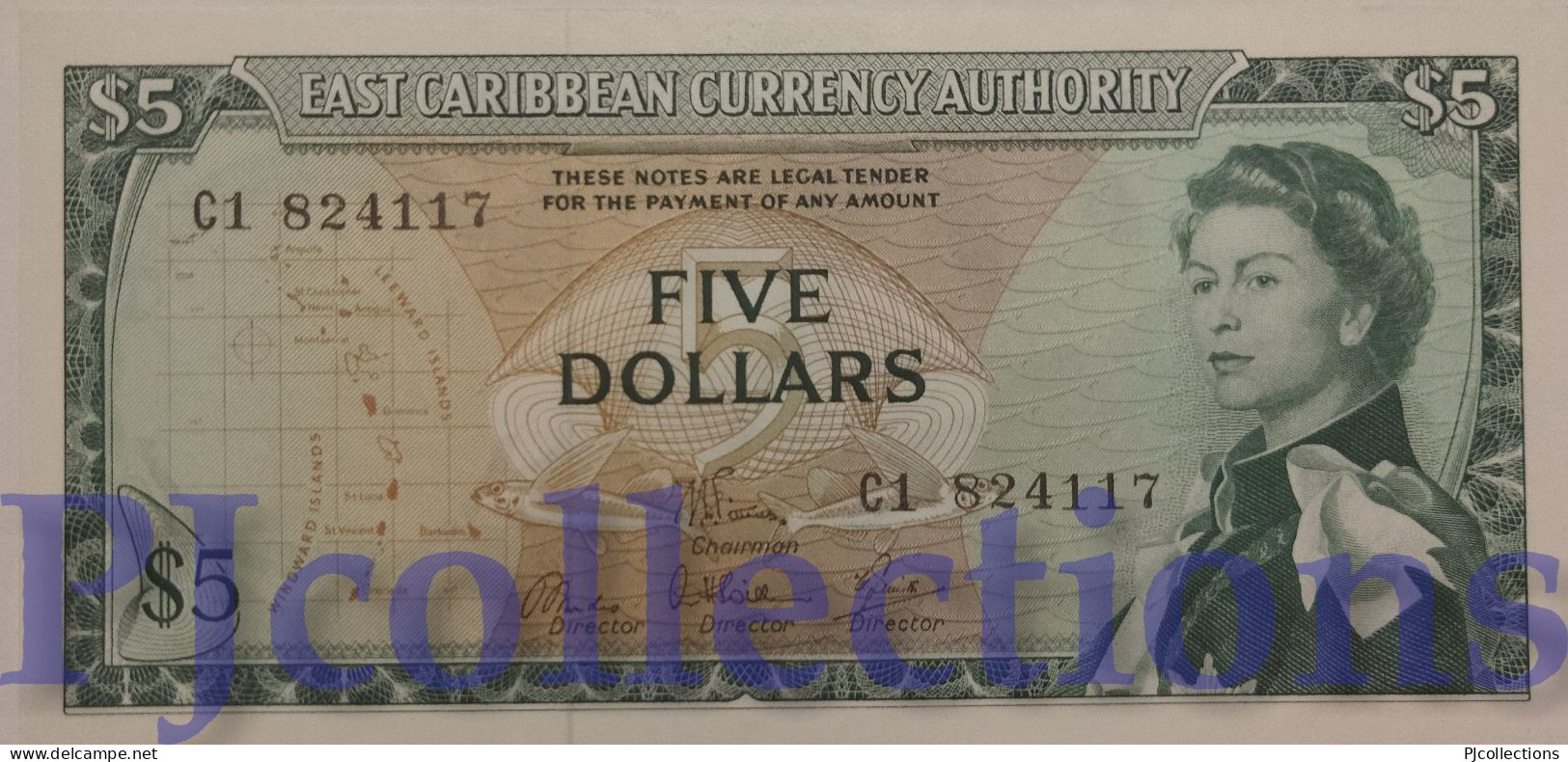 EAST CARIBBEAN 5 DOLLARS 1965 PICK 14e AUNC - East Carribeans