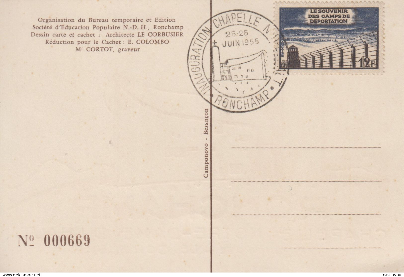 Carte   FRANCE   Inauguration    Chapelle  NOTRE  DAME  DU   HAUT    RONCHAMP   1955 - Klöster