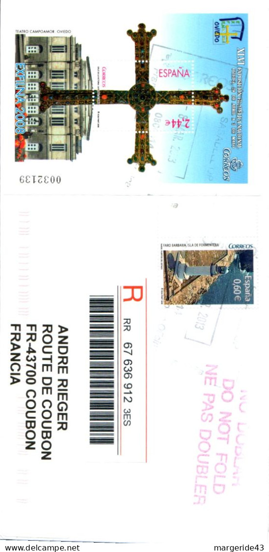 ESPAGNE AFFRANCHISSEMENT COMPOSE SUR LETTRE RECOMMANDEE POUR LA FRANCE 2013 - Covers & Documents