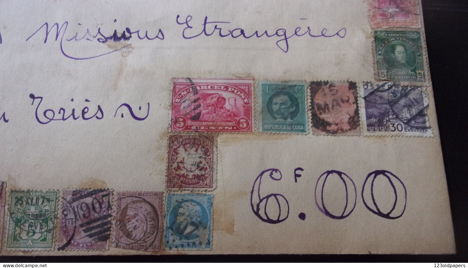 AMUSANTE ENVELOPPE ANCIENNE AVEC TIMBRES VERS 1900 SANS DOUTE D UN MARCHAND DE TIMBRES - Sonstige & Ohne Zuordnung