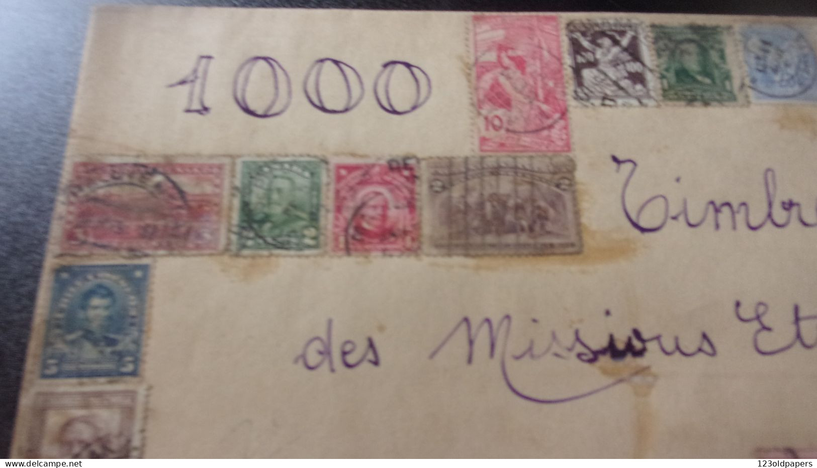 AMUSANTE ENVELOPPE ANCIENNE AVEC TIMBRES VERS 1900 SANS DOUTE D UN MARCHAND DE TIMBRES - Altri & Non Classificati