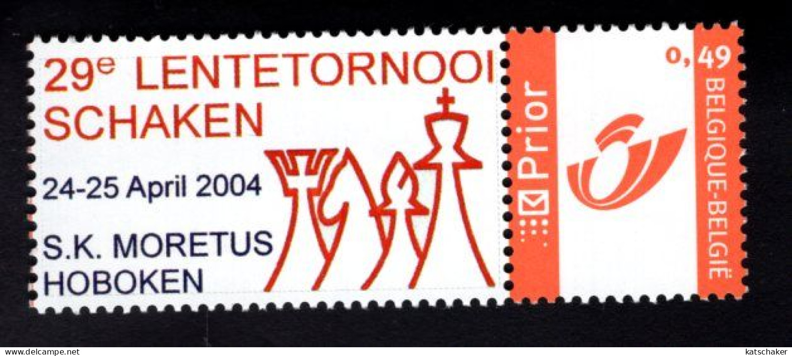 604707841 BELGIE PERSOONLIJKE ZEGEL  SCHAAK ECHEC CHESS 29 LENTETORNOOI MORETUS HOBOKEN 2004 - 3228 + LABEL - Autres & Non Classés