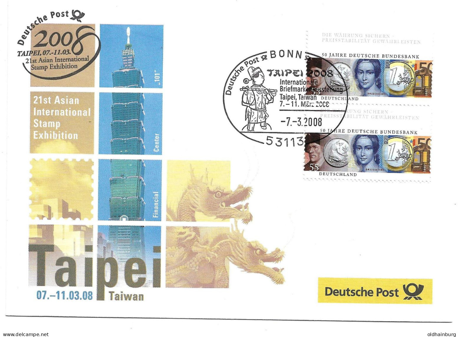 2319h: Ausstellungsbeleg Gest. Bonn 2008 Zur Taipeh 2008 - Storia Postale