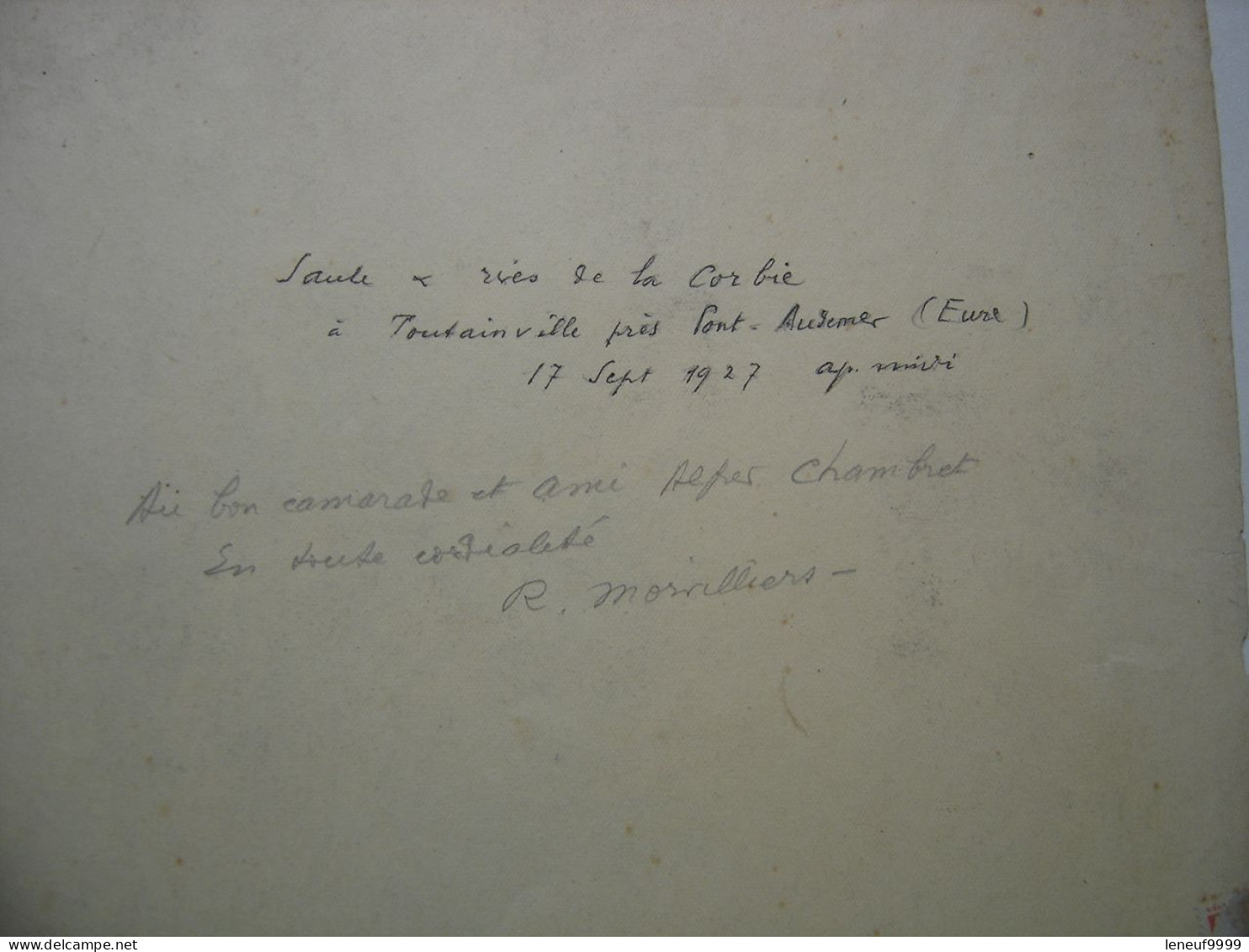 Estampe Signee Et Dedicacee R MORVILLIERS 1927 Situee Dans L'Eure Corbie Toutainville - Arte Contemporanea