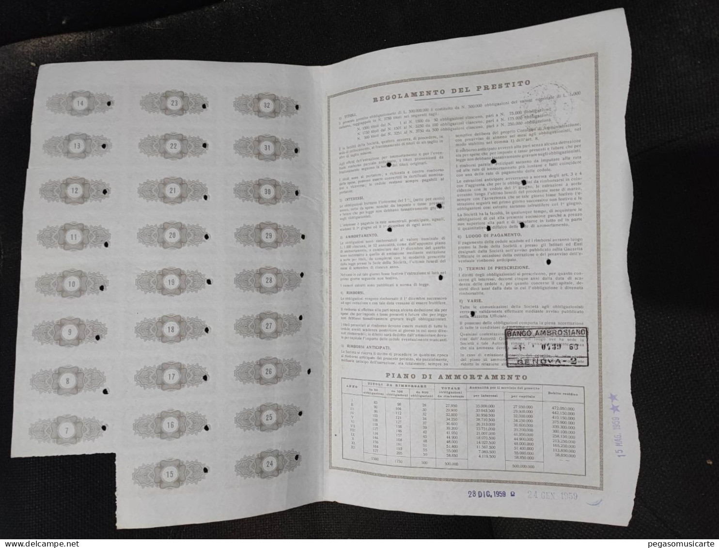 DOC001 - PRESTITO OBBLIGAZIONARIO 7% - EMISSIONE 1957 - SAROM 99 - PETROLIO - 50 OBBLIGAZIONI + 26 CEDOLE BOND - Petróleo