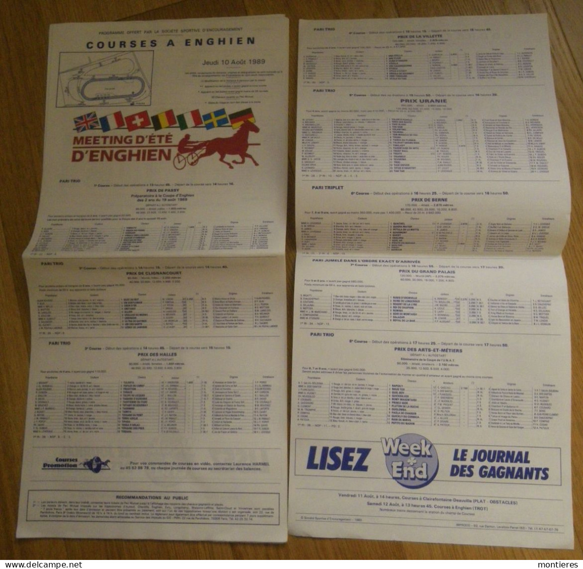 Hippodrome ENGHIEN Programme Courses Hippiques 10 Août 1989 - PMU - Tiercé - - Sport En Toerisme