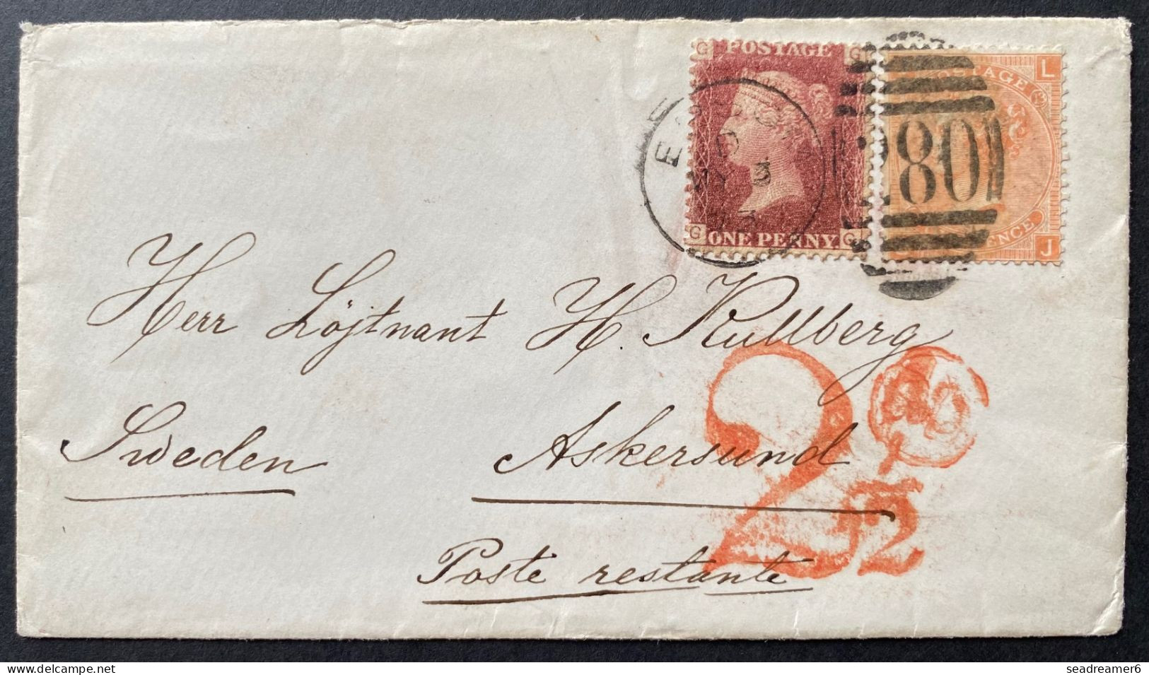 Grande Bretagne Lettre MAI 1873 N°32 1P Pl 137 + 4 Pence Pl 13 Oblitérés Killer 280 D'EPSOM Pour La SUEDE ASKERSUND TTB - Storia Postale