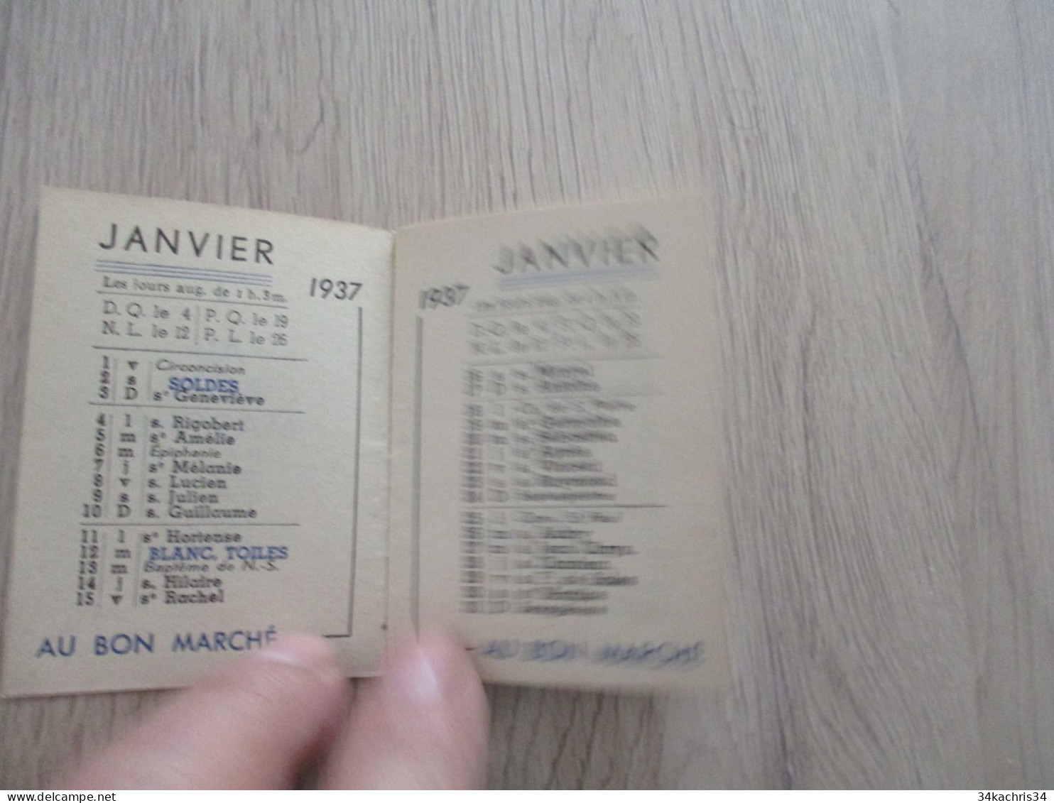Calendrier  Pub Publicité Ancien Au Bon Marché Almanach 1937 - Small : 1941-60