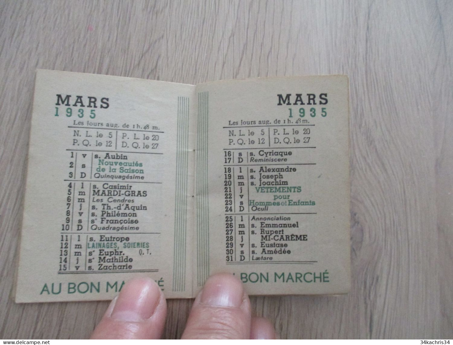 Calendrier  Pub Publicité Ancien Au Bon Marché Almanach 1935 - Klein Formaat: 1941-60