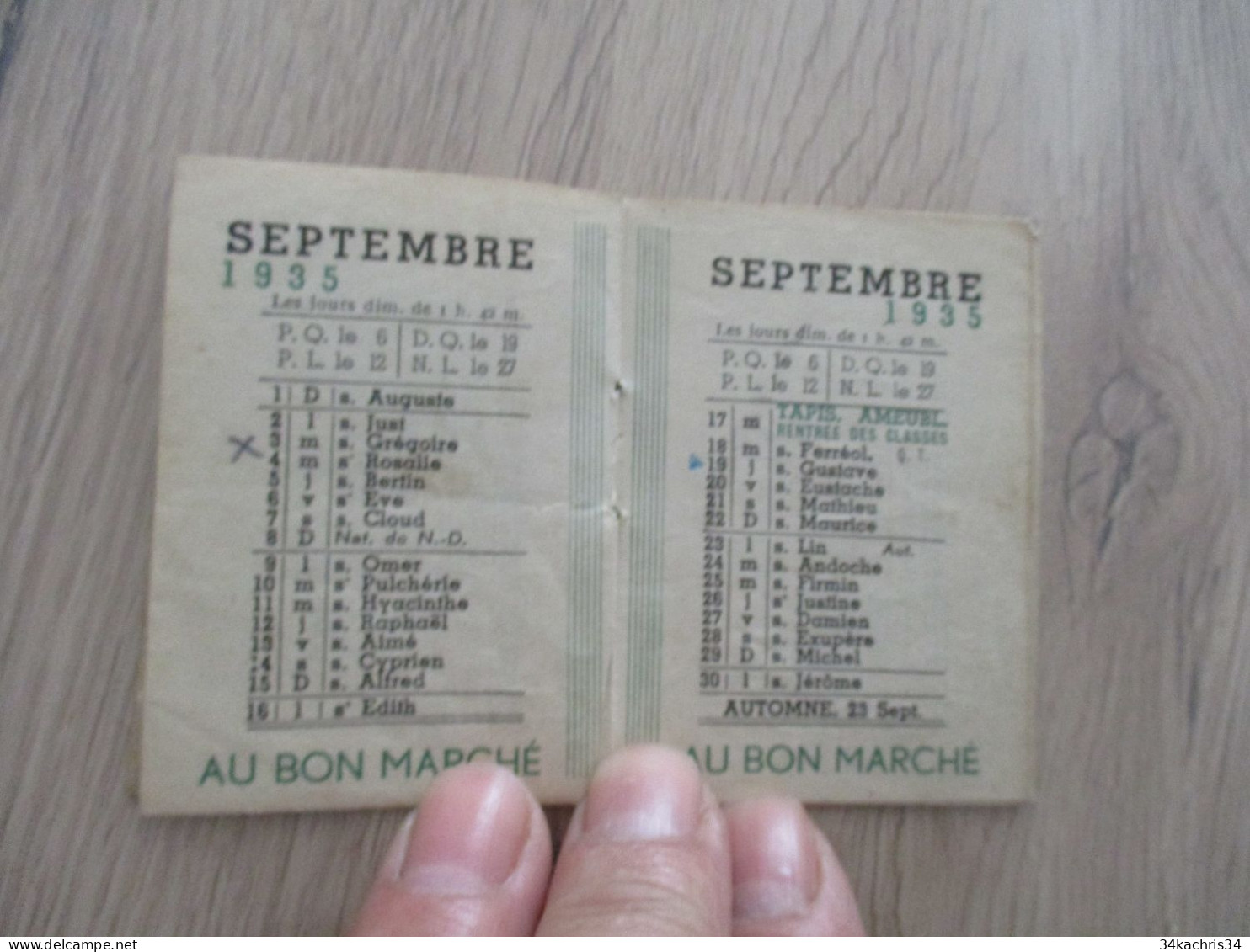 Calendrier  Pub Publicité ancien Au Bon Marché Almanach 1935