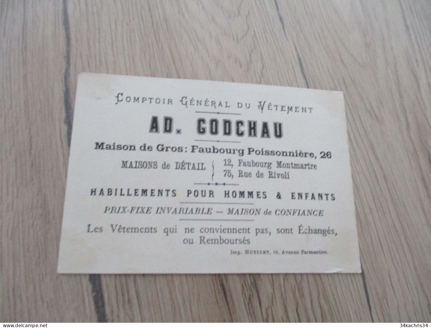 Chromo  Pub Publicité Ancien AD.Godchau Comptoir Général Du Vêtement Passeport France - Other & Unclassified