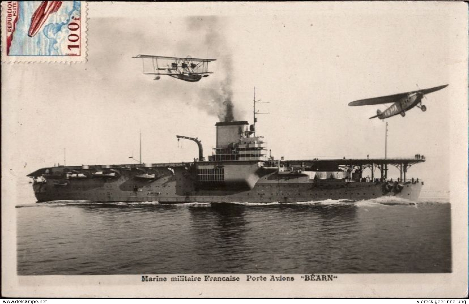 ! Postcard Warship Flugzeugträger Porte Avions Bearn, Marine Militaire Francaise - Krieg
