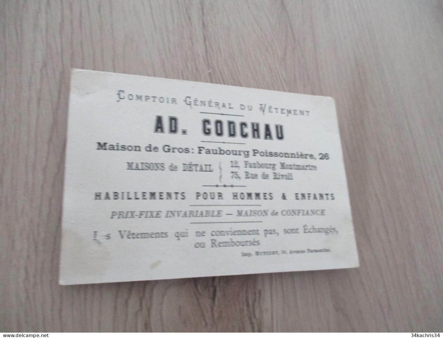 Chromo  Pub Publicité Ancien AD.Godchau Comptoir Général Du Vêtement Passeport  Belgique Belgie - Other & Unclassified