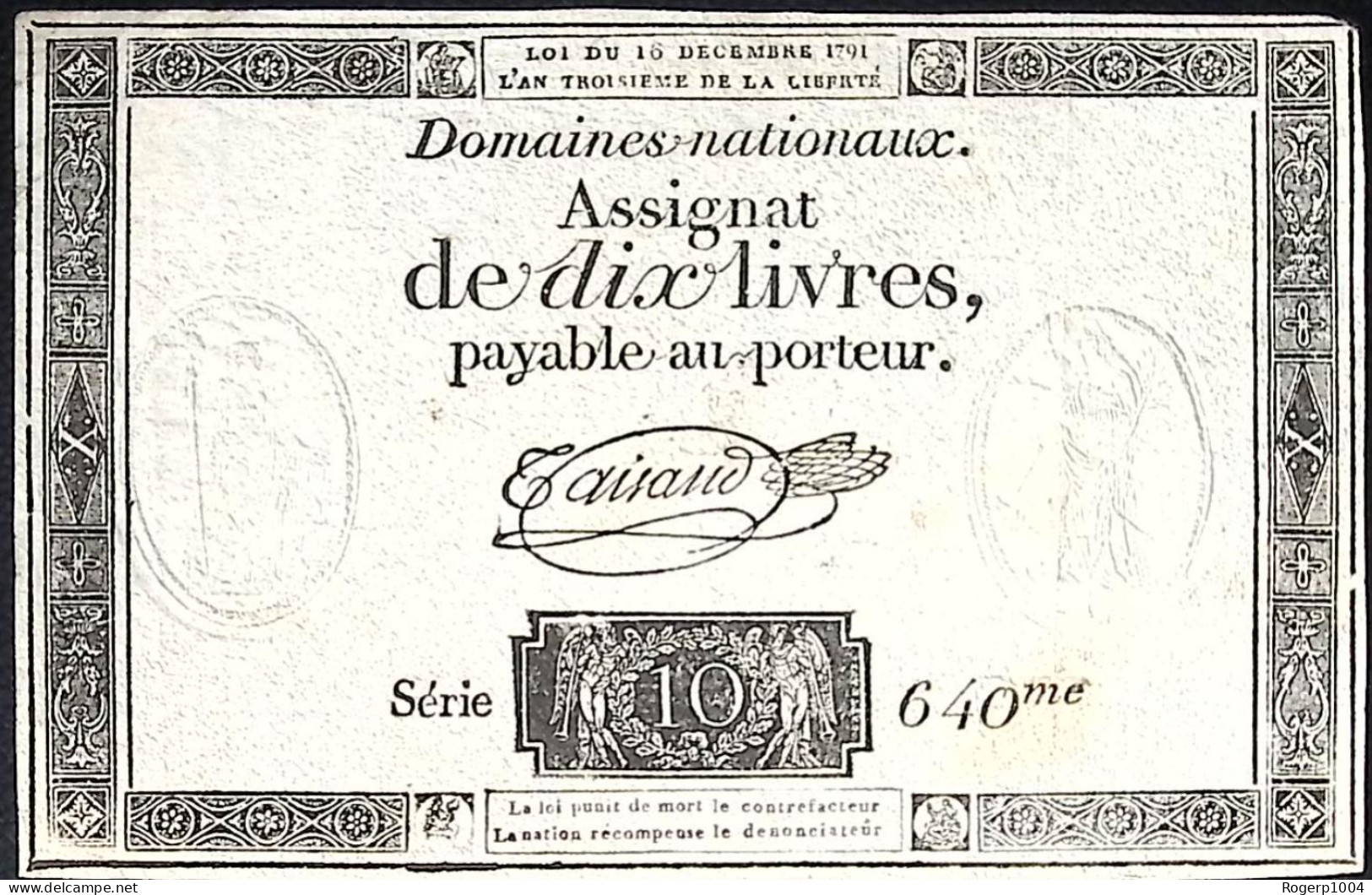 FRANCE * Assignat De 10 Livres * Date 16/12/1791 An III *  Etat/Grade TTB+/XF * - Assignats & Mandats Territoriaux