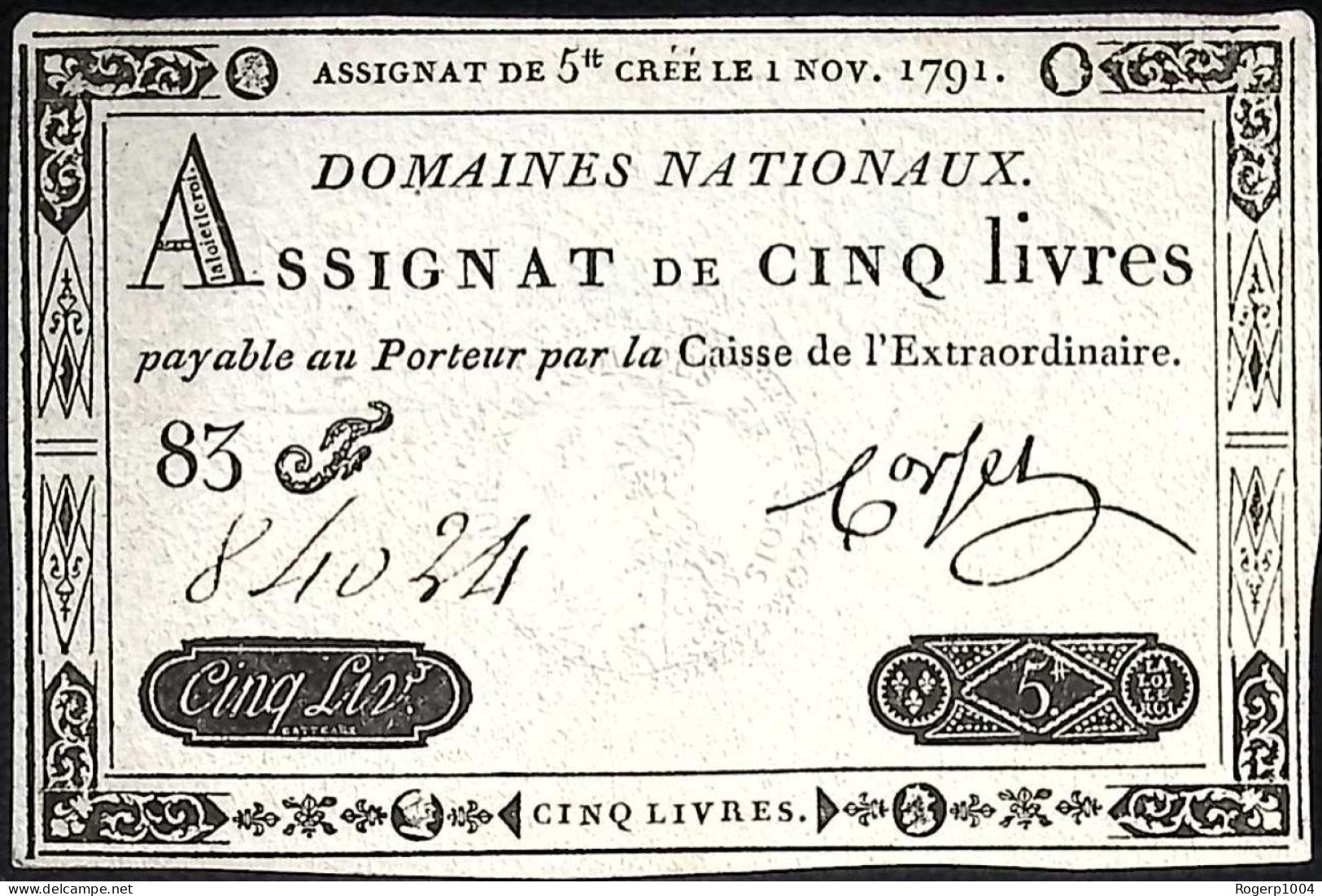 FRANCE * Assignat De 5 Livres * Date 01/11/1791 *  Etat/Grade TTB+/XF - Assignats