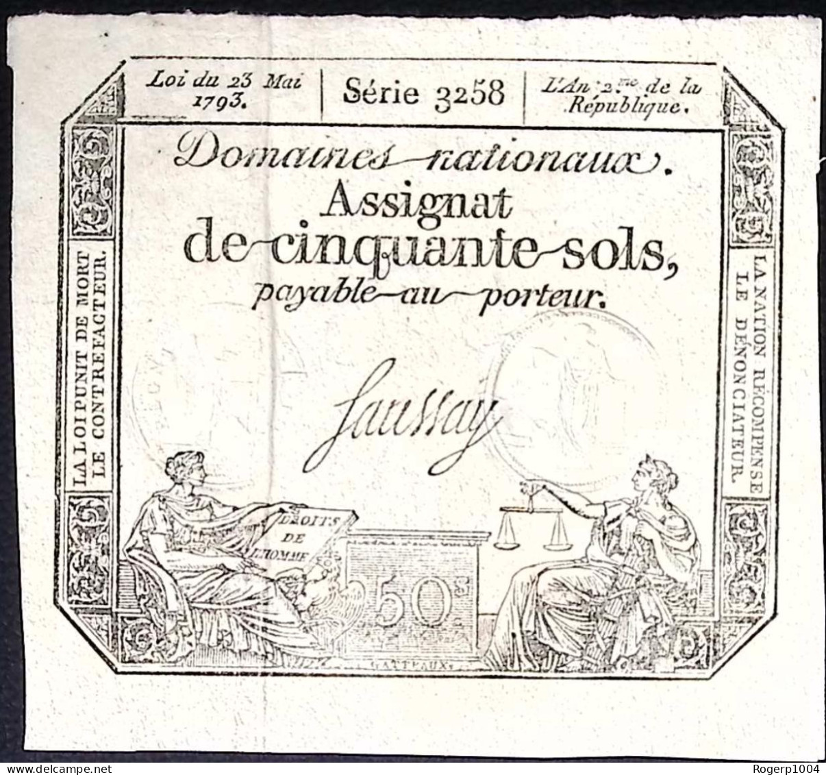 FRANCE * Assignat De 50 Sols * Date 23/05/1793 An II *  Etat/Grade TTB+/XF - Assignate