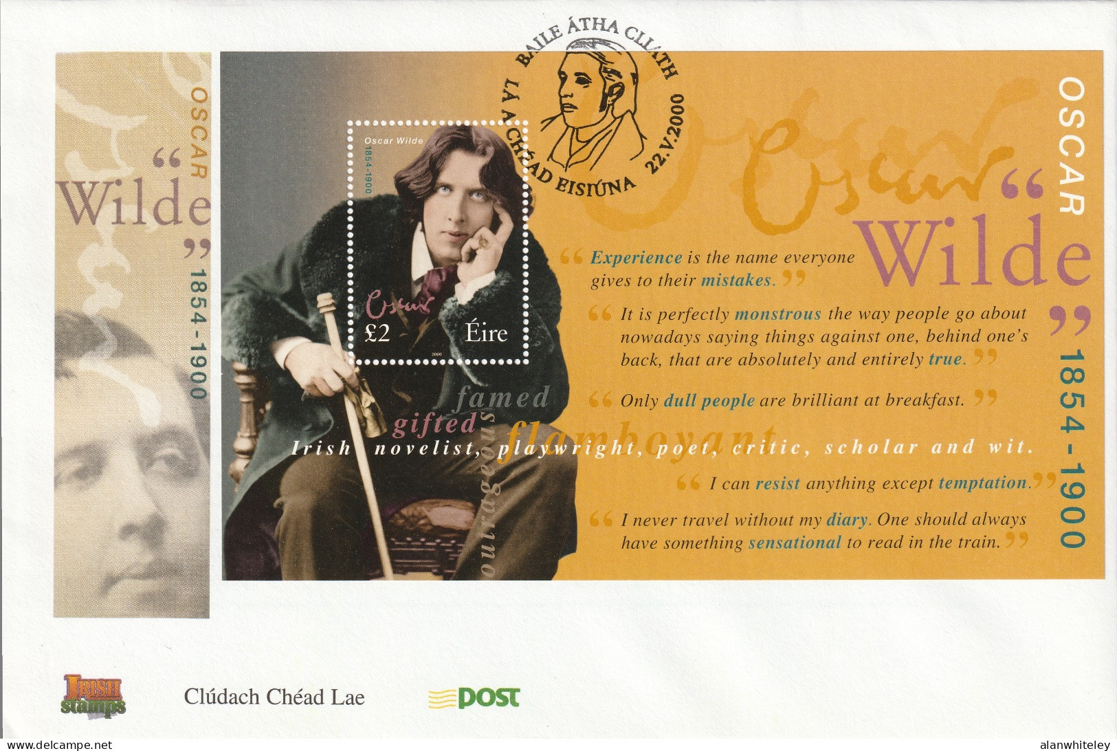 IRELAND 2000 Oscar Wilde: Set Of 2 First Day Covers CANCELLED - FDC