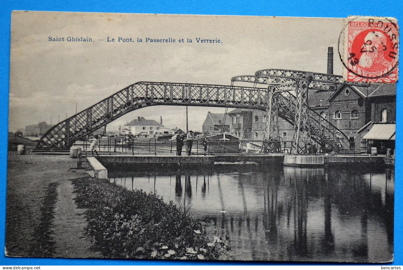 Saint-Ghislain 1913: Le Pont, La Passerelle Et La Verrerie Animée - Saint-Ghislain