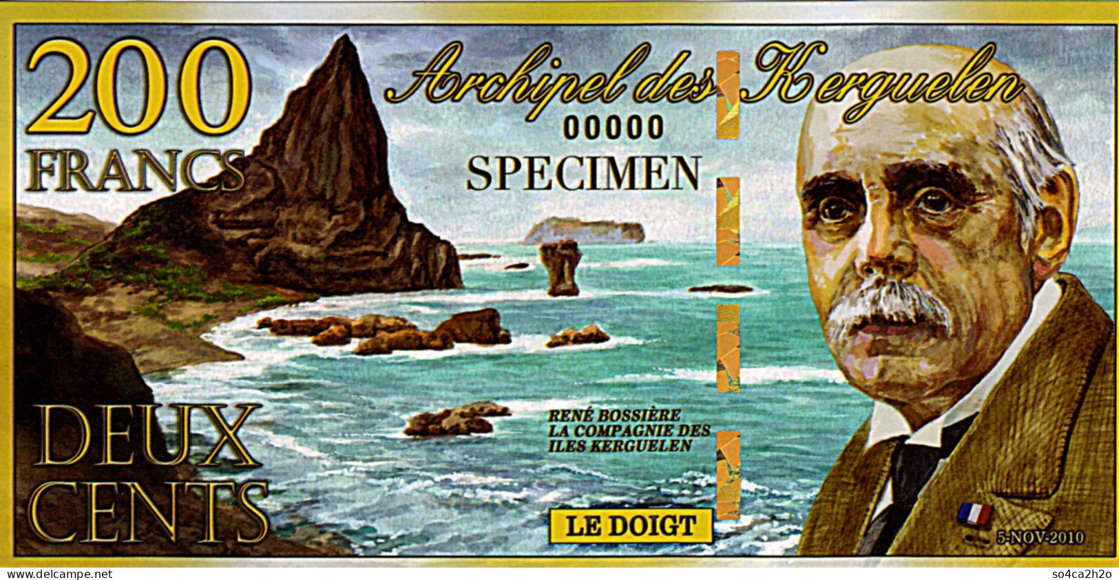 Archipel Des Kerguelen Spécimen 200 Francs 5 Novembre 2010 UNC - Fiktive & Specimen