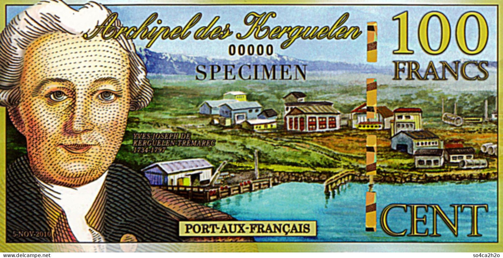 Archipel Des Kerguelen 100 Francs 5 Novembre 2010  SPECIMEN  UNC - Fictifs & Spécimens