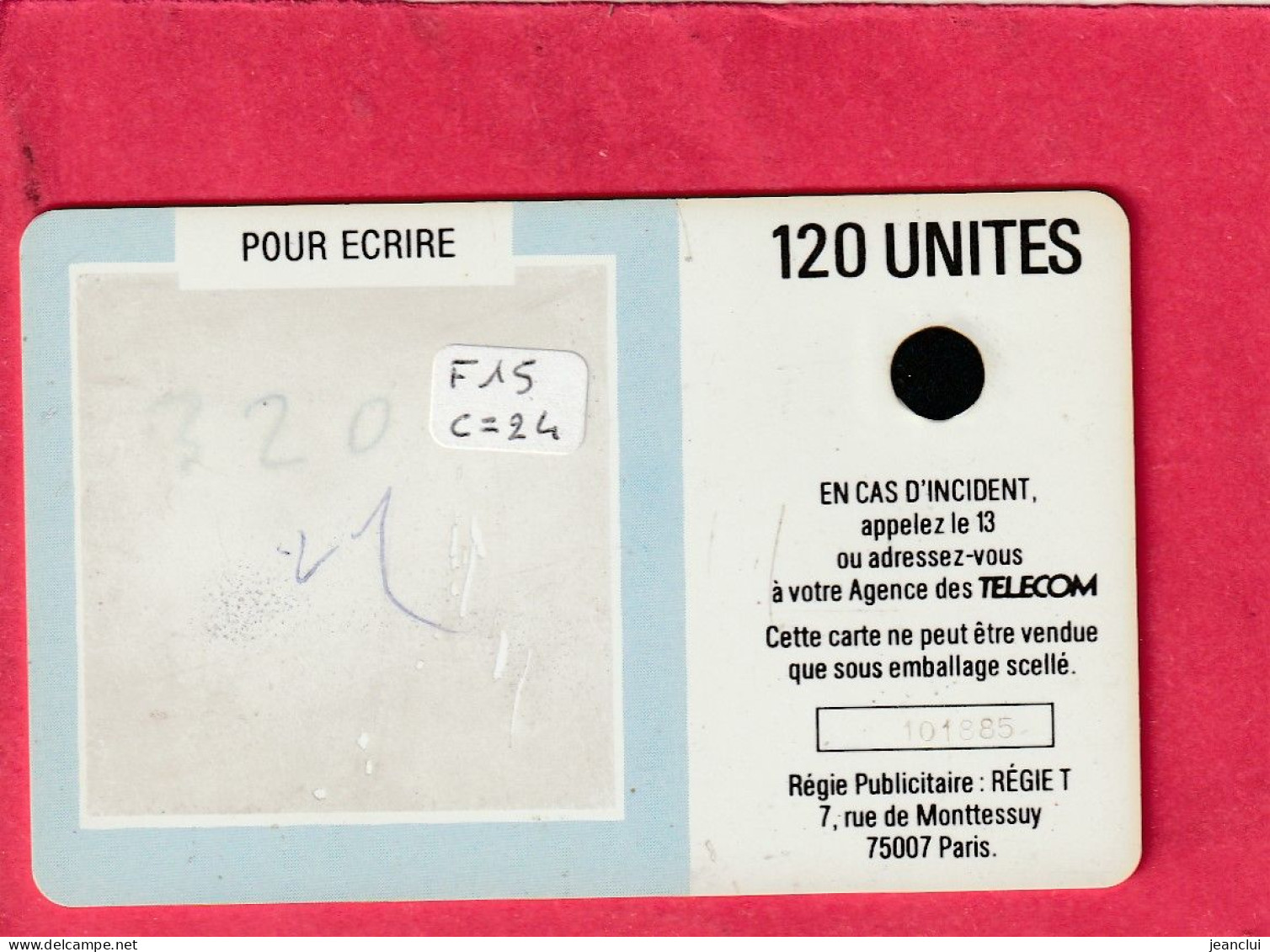 F 15  .  CORTOT  .  120 U .  COTE = 24 €  ECRITURE AU VERSO  .  2 SCANES - 1987