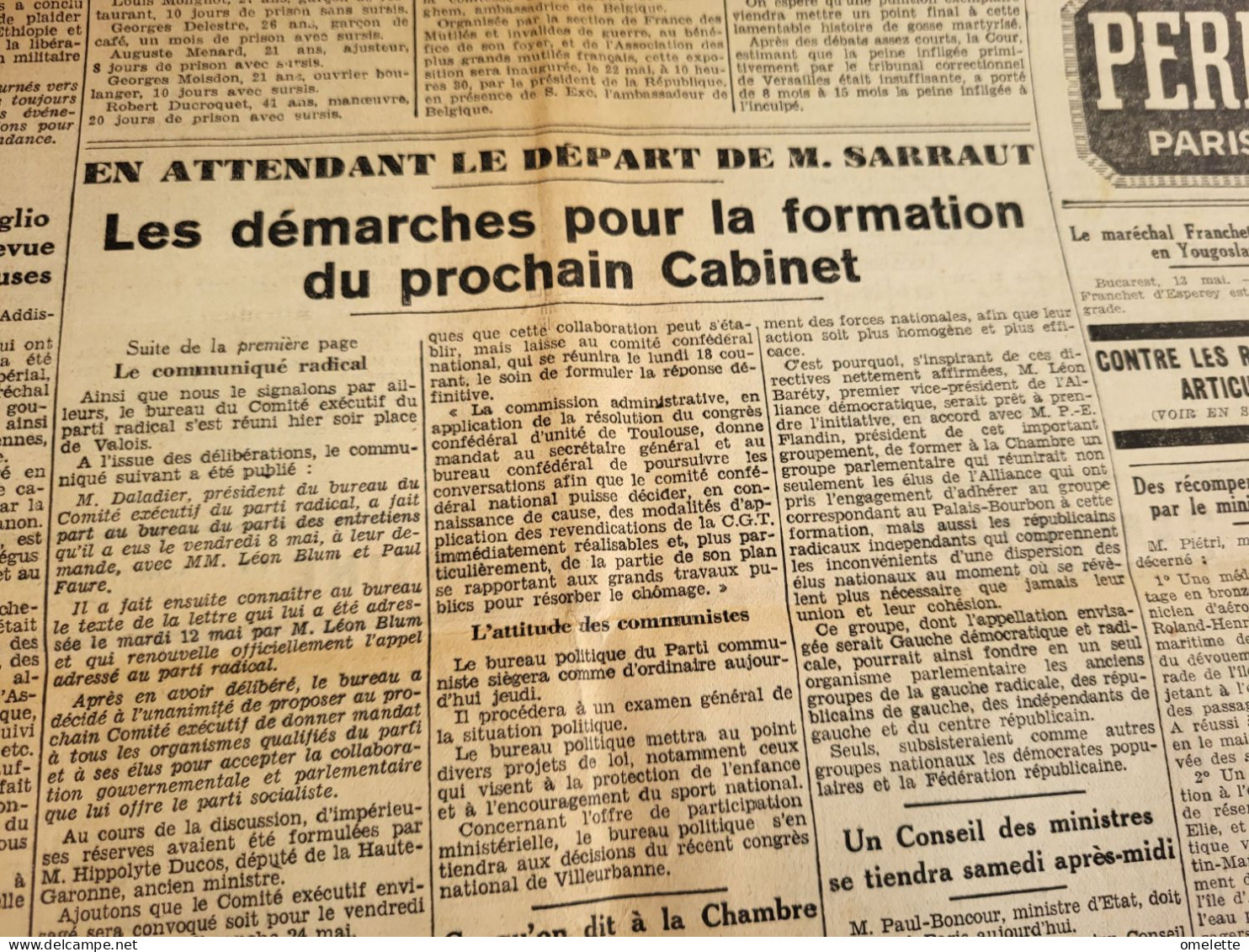 AMI PEUPLE 36/ S.D.N DEPART ALOISI/  BLUM DALADIER FORMATION CABINET /CAOUTCHOUC BERGOUGNAN - Algemene Informatie