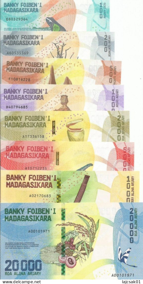 Madagascar 2017. Complete Set Of 8 Banknotes UNC FREE REGISTERED SHIPPING - Madagascar